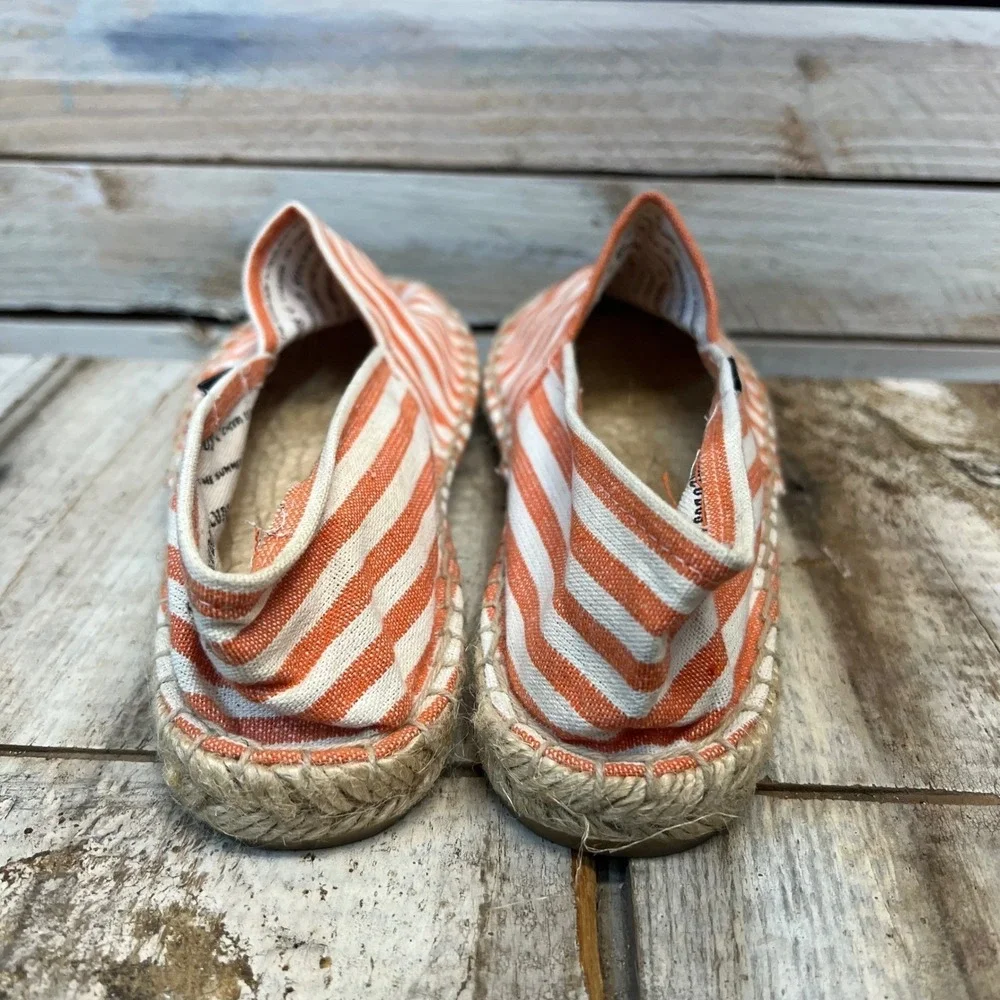 Soludos Orange White Striped Canvas Espadrille Flat Slip On Shoes Size 38